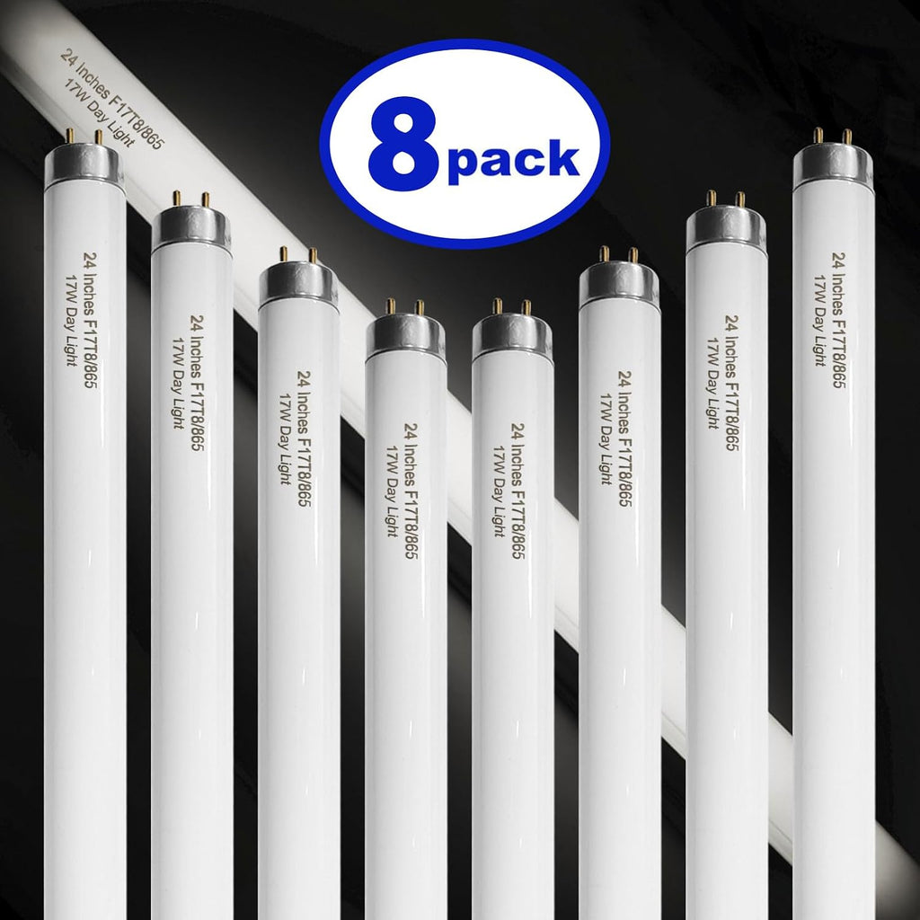 24 Inch F17T8/865 Fluorescent Bulb Daylight 6500K, 17 Watt T8 Light Bulb, 2 Foot Fluorescent Light Bulb, 1460 lumens
