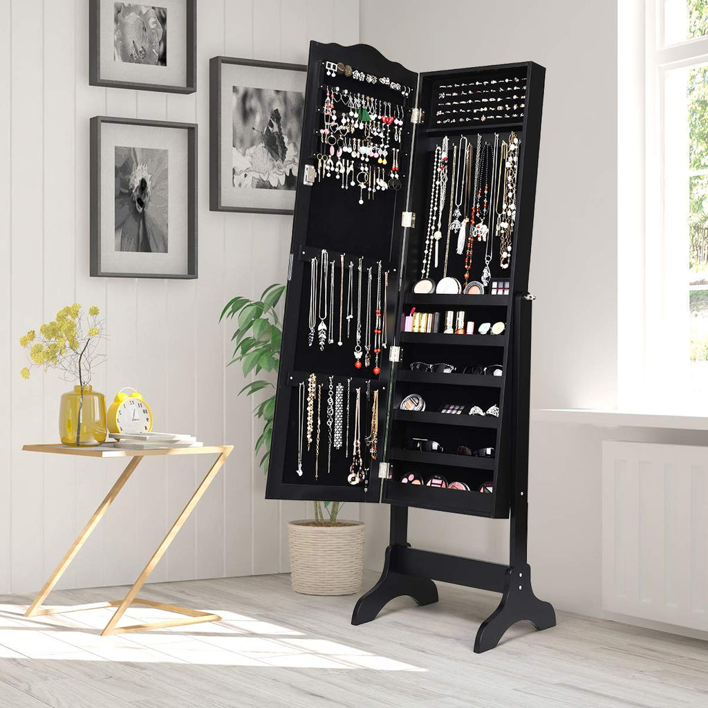 Standing Jewelry Cabinet Armoire with Full Length Mirror, Lockable