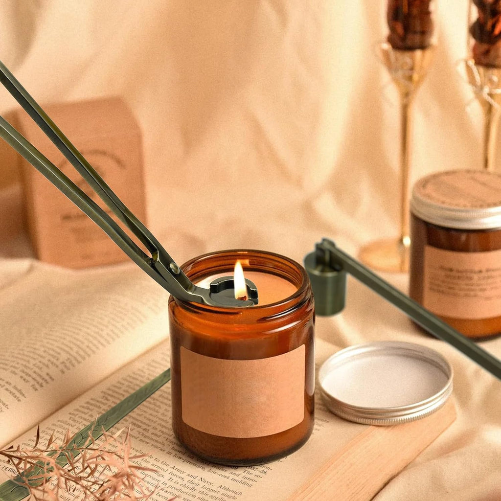 4 in 1 Candle Accessory Set, Candle Snuffer, Candle Wick Cutter, Candle Dipper, Storage Tray Plate, Candle Care Kit