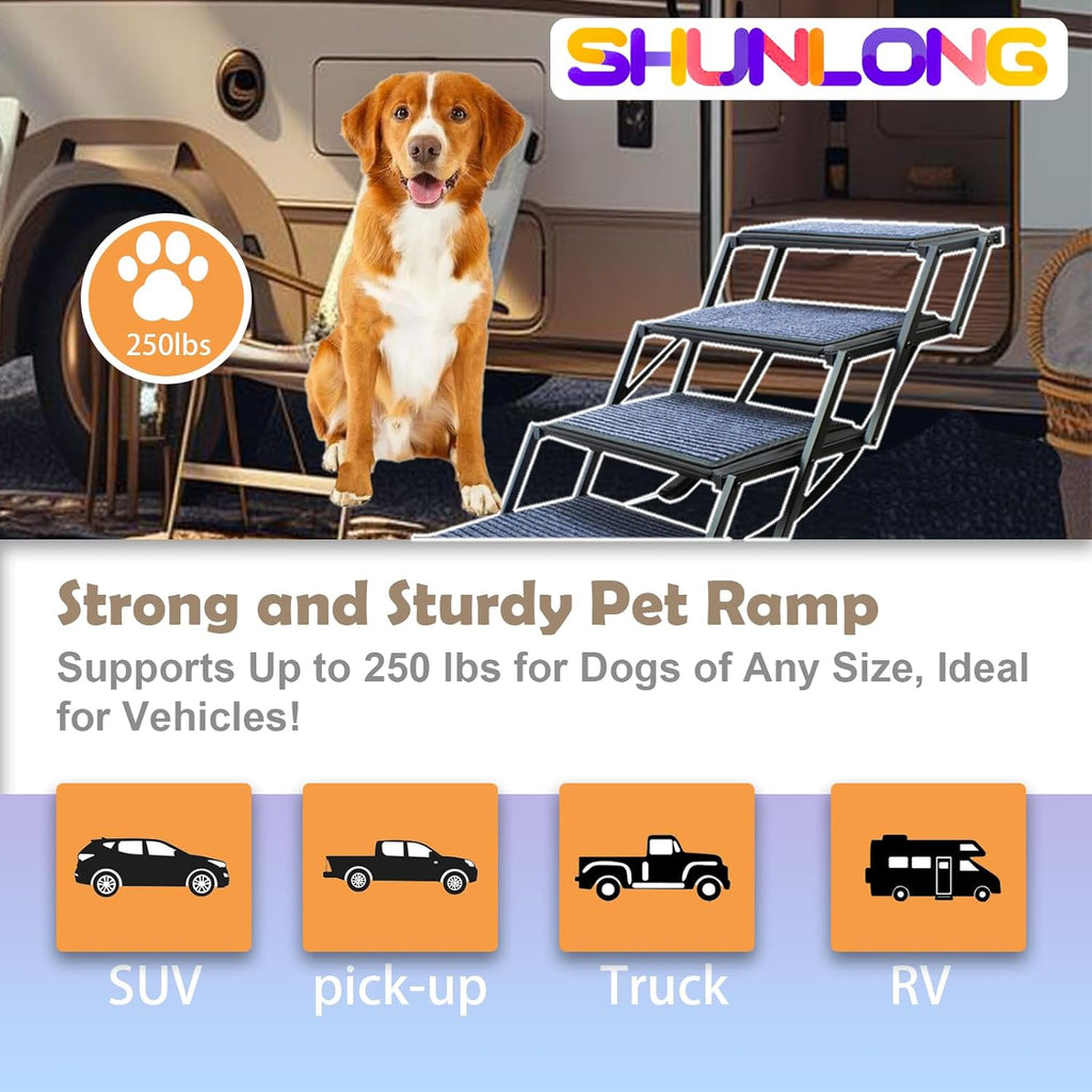 Dog Ramp for Car Truck and SUV Dog Stairs for Large Dogs Folding Pet Stairs with Non-Slip Rug Surface Supports Up to