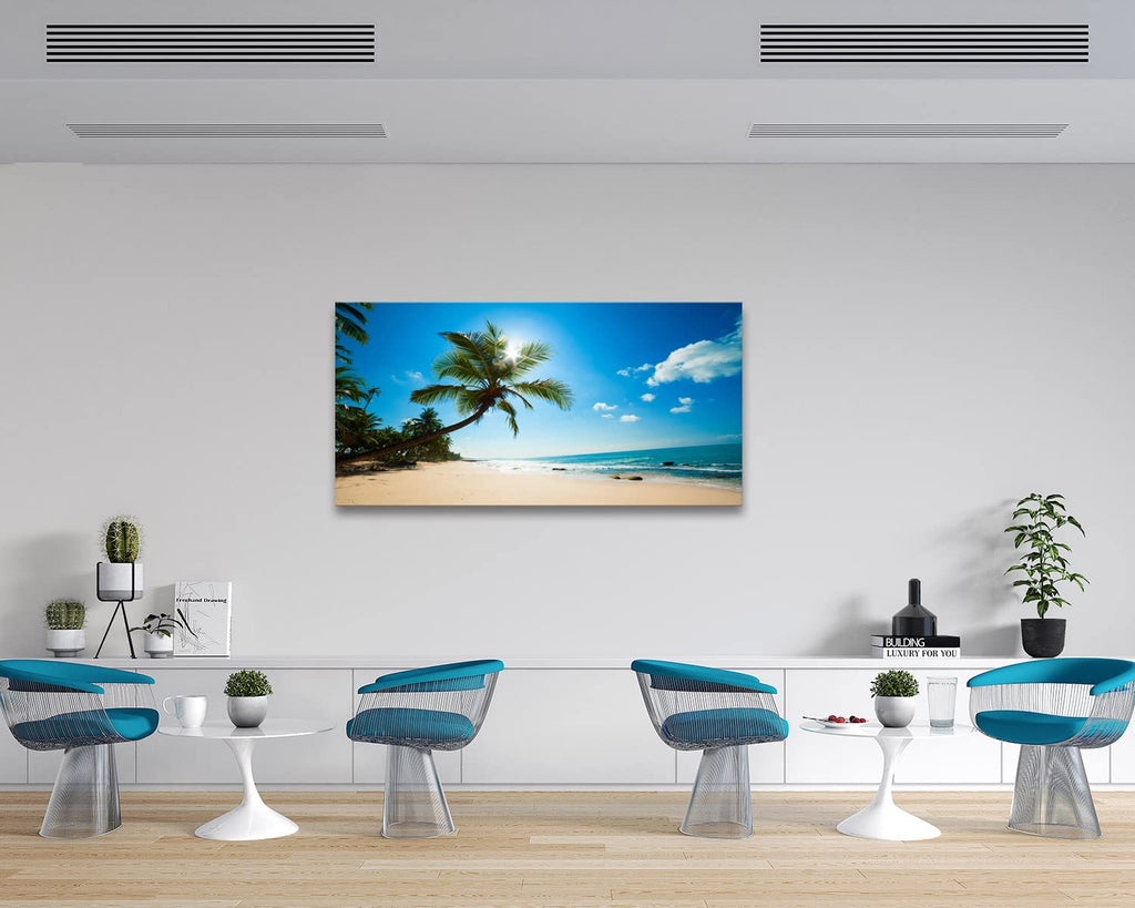 Large Canvas Wall Art Summer Ocean Waves Prints Coconut Trees Beach Seascape Painting Hawaii Sea Nature