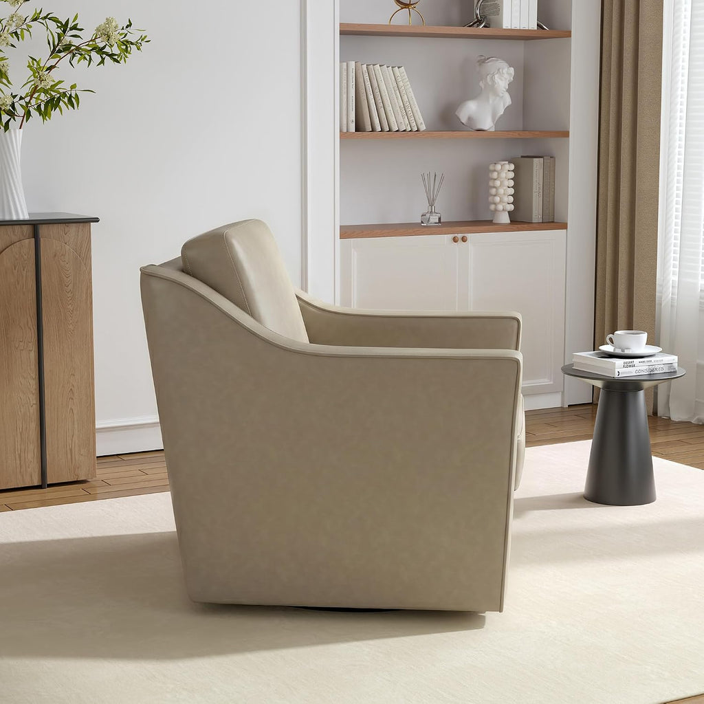 Faux Leather Swivel Accent Barrel Chairs, Cream - Set of 2