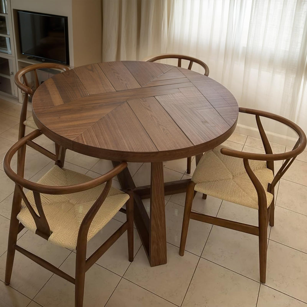 Wishbone Chairs Set of 4, Rattan Dining Chairs (Walnut)