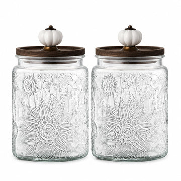 Set of 2 Vintage Glass Jars with Lids, 23.7oz Coffee Canisters