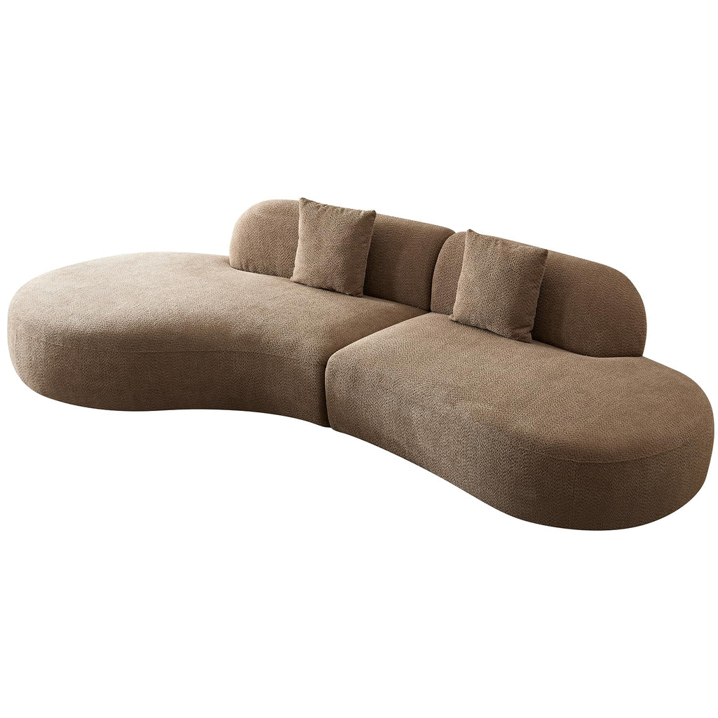 135.4" Sectional Curved Sofa, Boucle Fabric Upholstered Modern Sofas with 2 Pillows, 6 Seater Oversized Modular