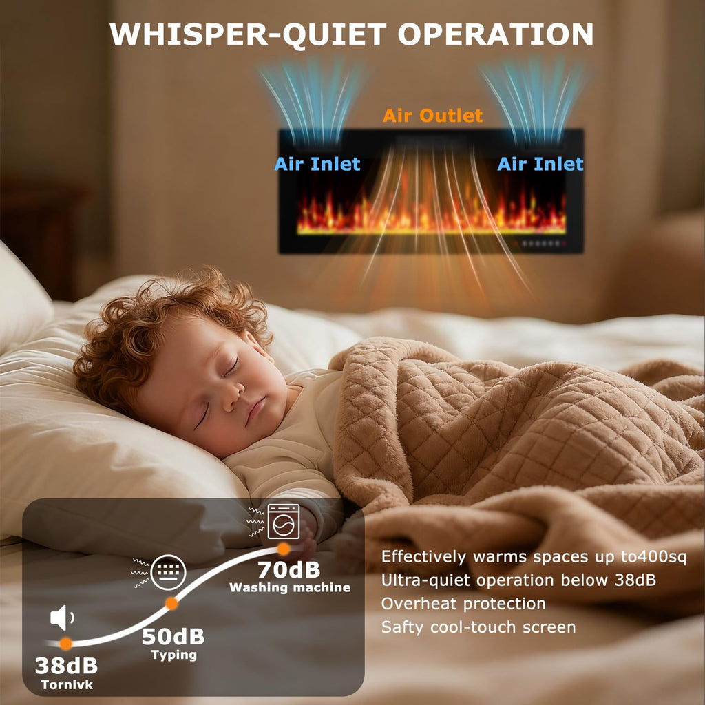 42 inch Electric Fireplace Insert Ultra-Thin, Recessed/Wall Mounted with Remote Control, Wall Fireplace Heater with