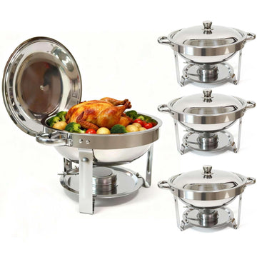 4-Pack Chafing Dishes for Buffet, 6QT 304 Stainless Steel Round Chafing Dish Buffet Set - Complete Food Warmers with