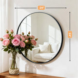 Bathroom Mirror for Wall, 24 Inch Round Mirror, Matte Black Metal Framed Circle Vanity Mirror Bedroom Living Room