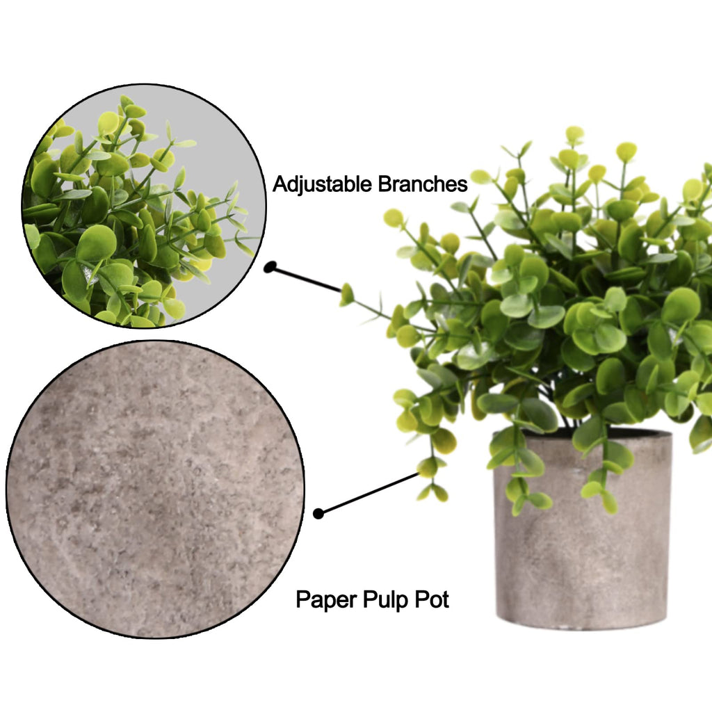 Decorative Artificial Plants in Pots Set of 3-Mini Potted Fake Plants in Pots, Plastic Eucalyptus Plants, Bamboo, Turtle