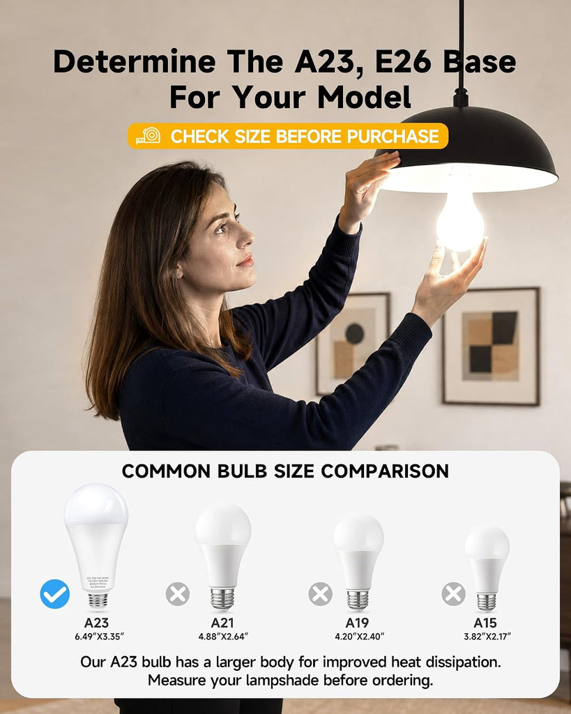 300W Equivalent Super Bright A23 LED Light Bulbs, Warm White 3000K