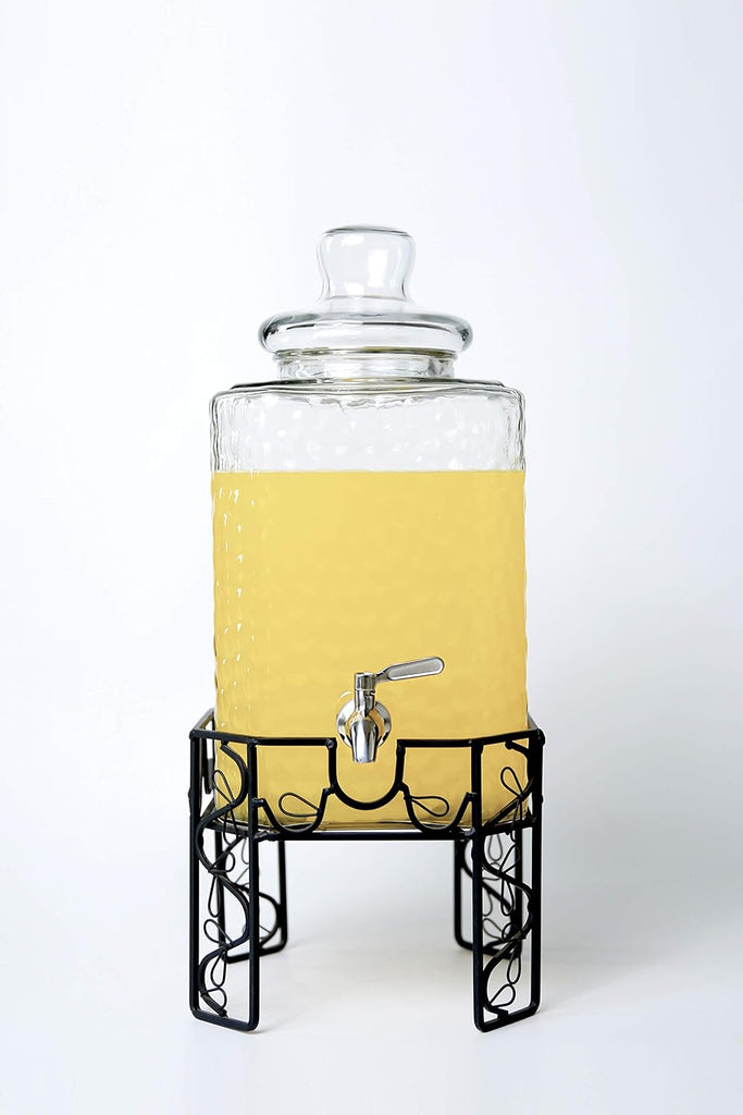 2.5 Gallon with Stainless Steel Spigot, Metal Stand, and Drip Tray - Mason Jar Style Drink Dispenser for Parties