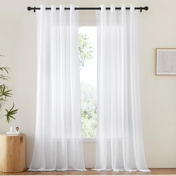 Sheer Curtains Extra Long - Ring Top Voile Textured Large Window Treatments Vertical Dressings for