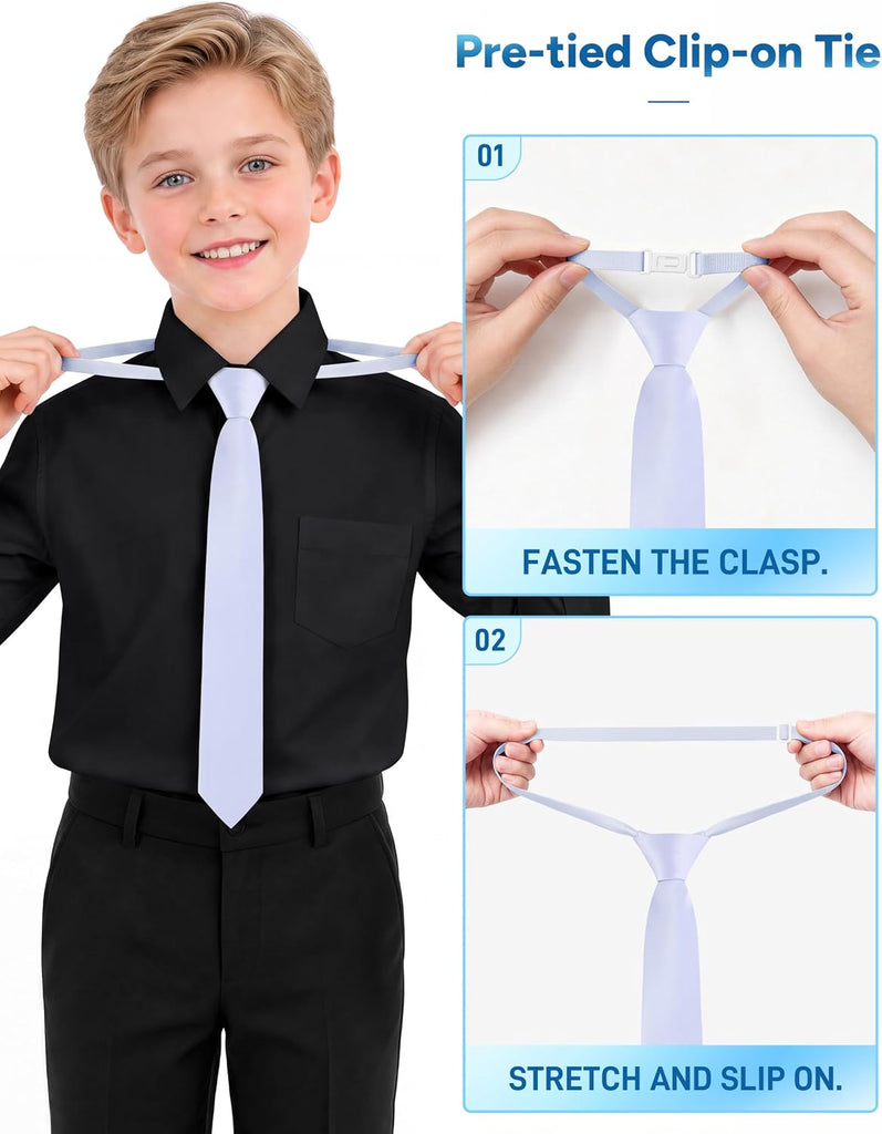 Boys' Long Sleeve Button-Down Dress Shirt with Pre-Tied Tie