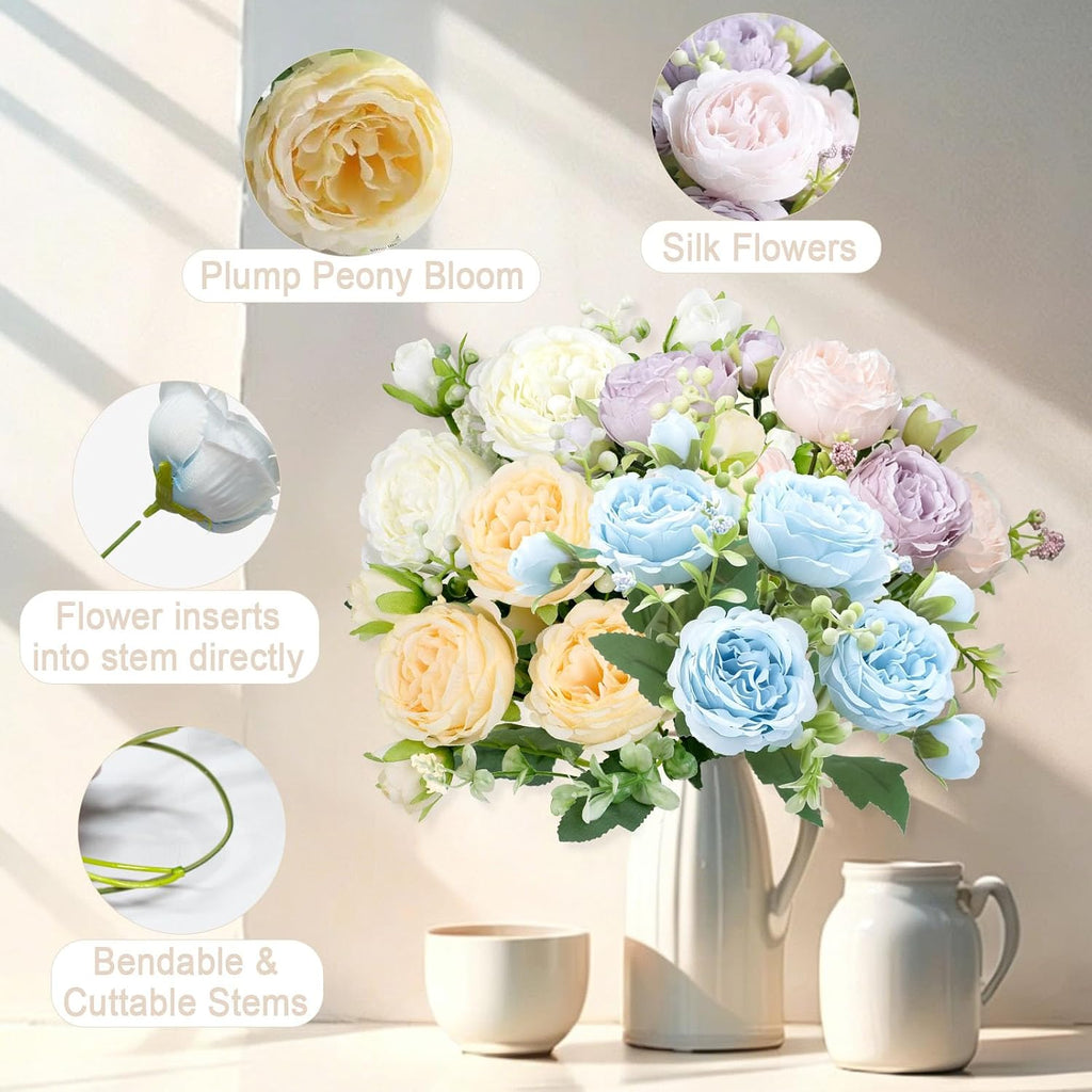 Fake Flowers, Artificial Flowers Bouquets of Silk Peony Decor - Set of 4