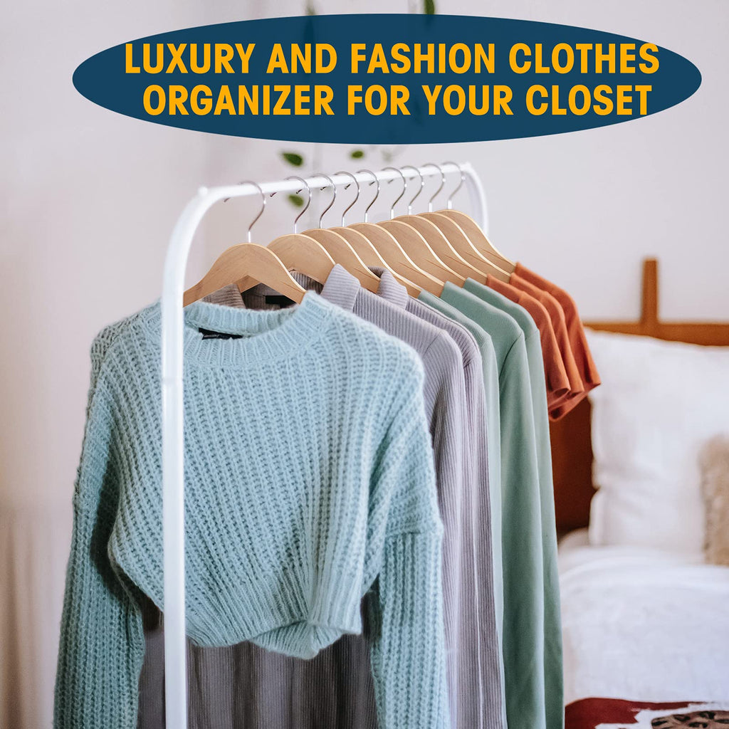 Wooden Hanger 10 Pack, Wood Hanger Solid Shirt Hangers with Pants Bar, Heavy Duty & Slim Coat Hanger, for Suit Coat