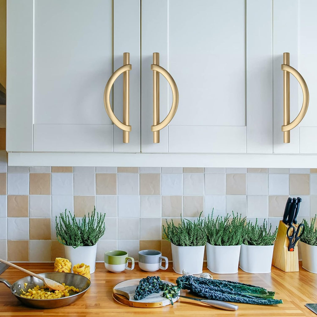 10 Pack Brushed Gold Cabinet Pulls 5 Inch(128MM) Hole Centers Kitchen Cabinet Handles Hardware Kitchen Handles for