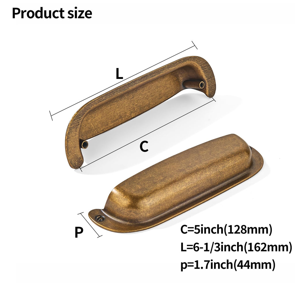 10 Pack 5"(128mm) Hole Center Vintage Drawer Retro Pulls Antique Brass Cabinet Bin Cup Pulls Bathroom Hardware