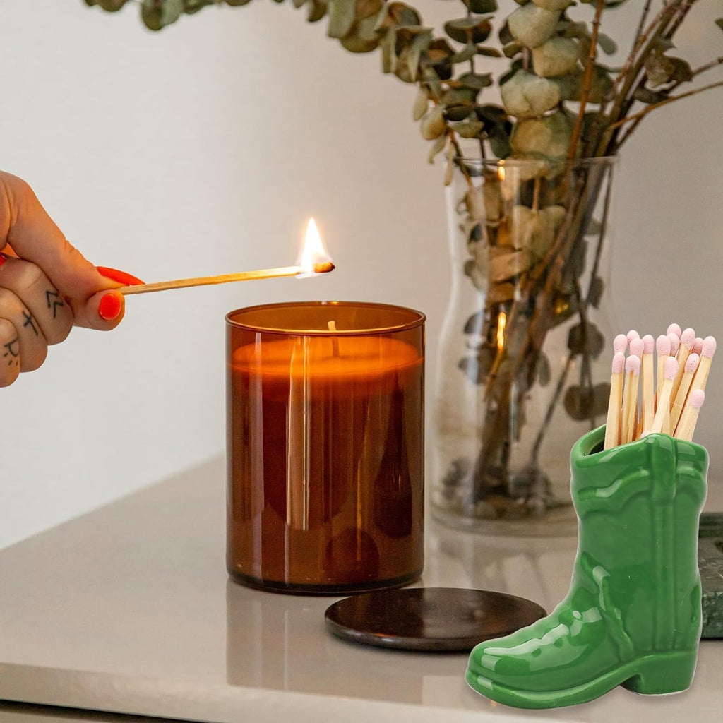 Cowboy Boot Match Holder with Striker, Decorative Matches Box, Very Cute Addition for Interior Decor (Green)