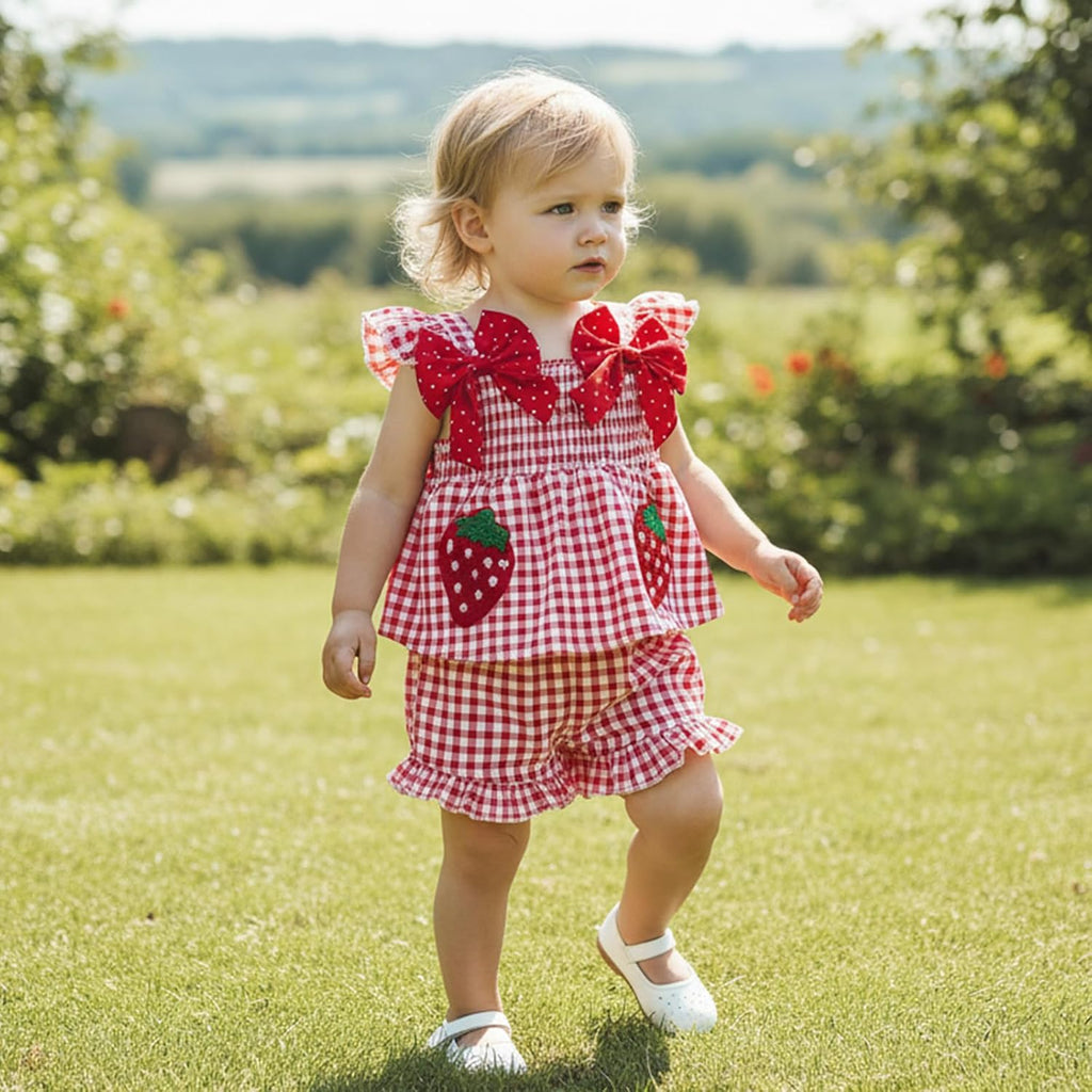 Toddler Baby Girl Summer Clothes Plaid Bows Tank Tops Shorts Set
