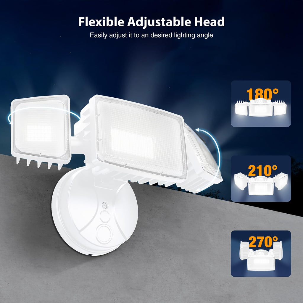 Flood Lights Outdoor, Brightness Security LED Flood Lights with 3 Adjustable Heads, Switch Controlled