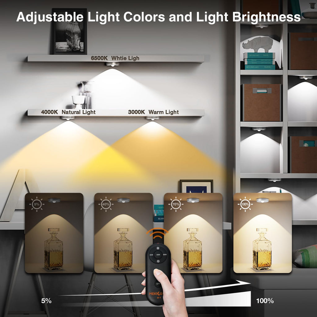Puck Lights with Remote Control - Rechargeable, Wireless Under Cabinet Lighting, 2000mAh Battery Operated Tap Push