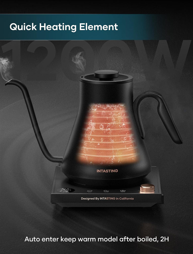 Gooseneck Electric Kettle with 1°F Temperature Control, 0.9 Liter | Fast Heating, Stainless Steel Interior, for Pour