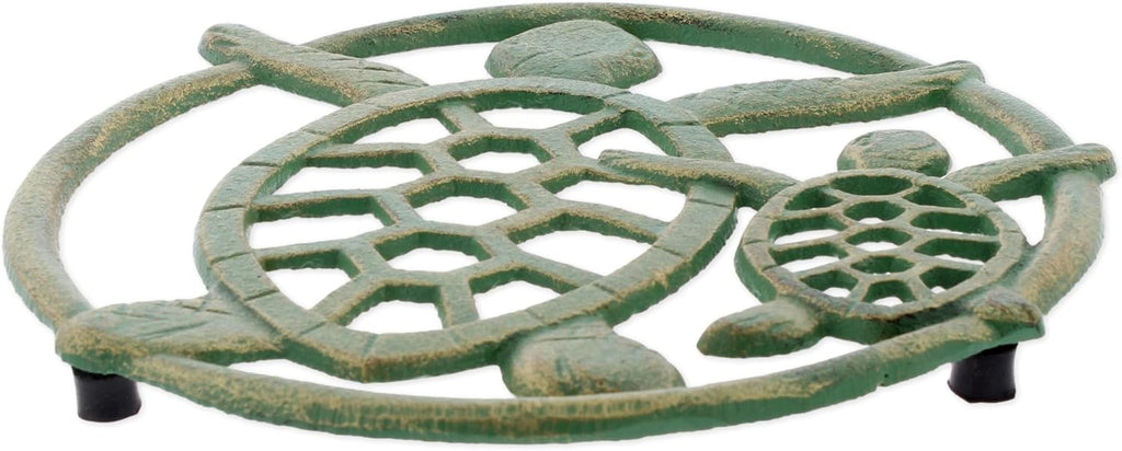 Decorative Cast Iron Sea Turtle Trivet - Coastal Kitchen Accent with Ocean Theme Design - Heavy Duty Metal Trivet