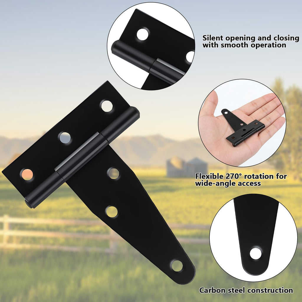 10 Pcs T Strap Hinges Heavy Duty, 3 Inch, Black