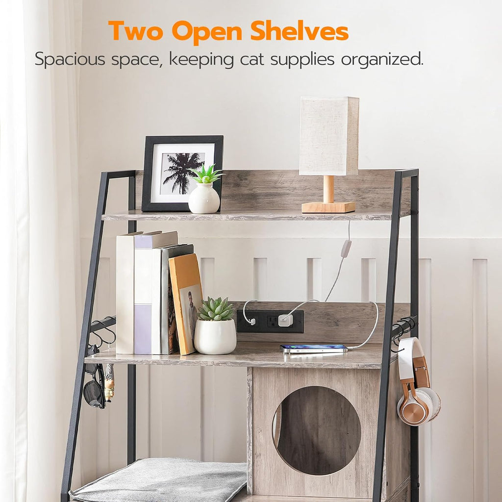 Litter Box Enclosure with 2 Storage Shelves, Tall Litter Box Furniture Hidden with Charging Station, Indoor Hidden