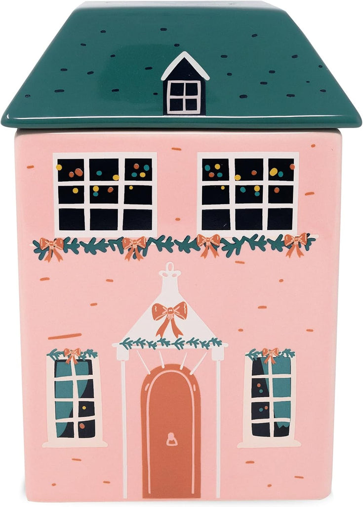 Steel Mill & Co. Ceramic Cookie Jar, Pink Holiday Cottage