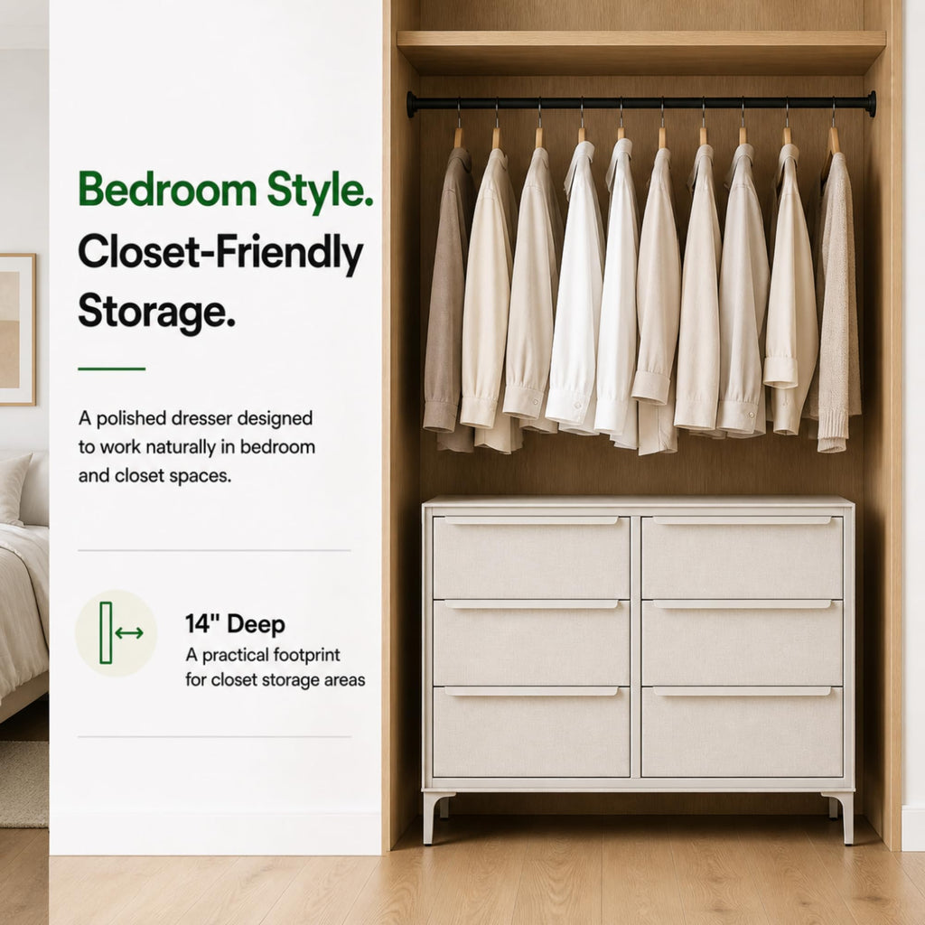 Naima 6-Drawer Premium Fabric Dresser, Waterproof, Beige