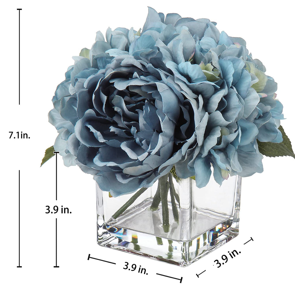 Artificial Hydrangea, Peony & Rose Silk Flowers with Vase - Faux Floral Arrangements & Table Decor