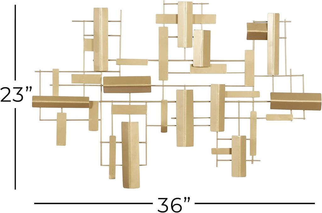 Metal Geometric Home Wall Decor 3D Stripe Wall Sculpture, Wall Art 36" x 1" x 23", Gold