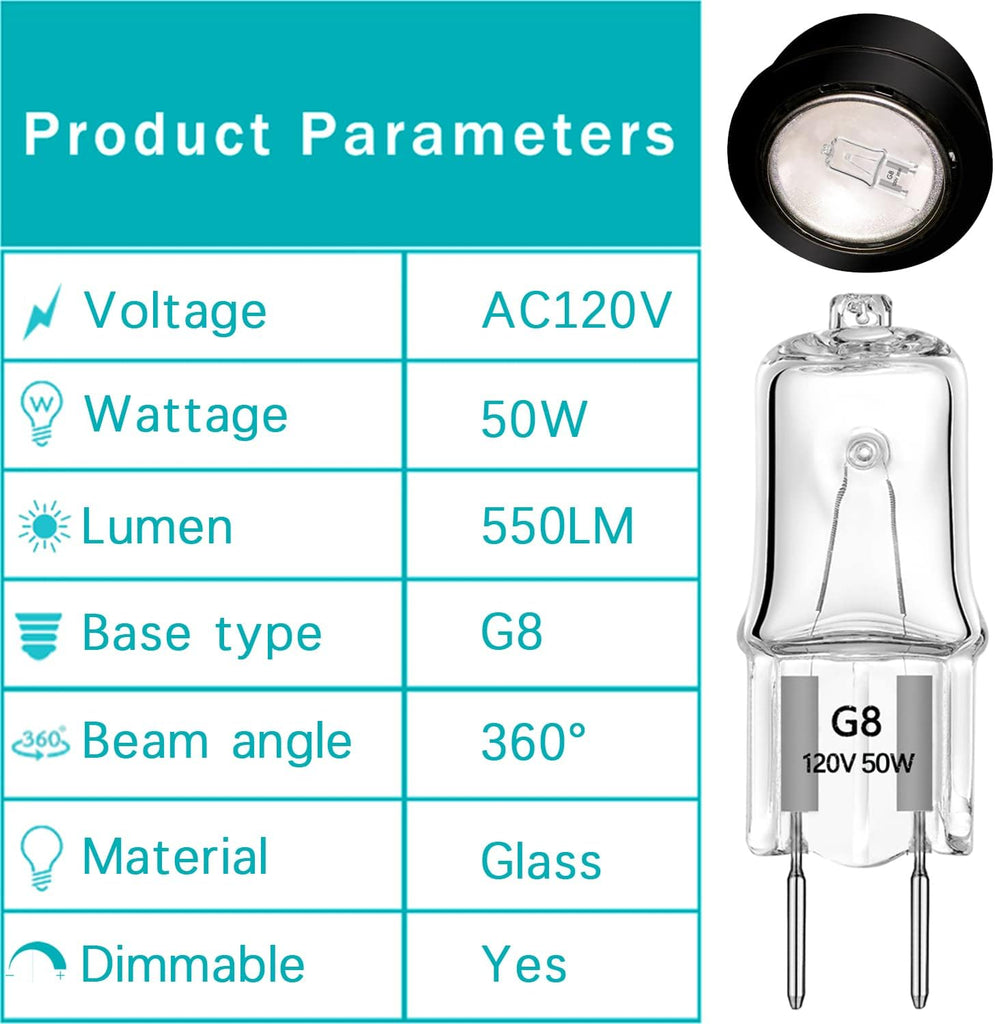 G8 Halogen Light Bulbs 50W 120V Xenon G8 Base 2Pin T4 JCD Type Warm White for Microwave Oven Replacements,for Candle