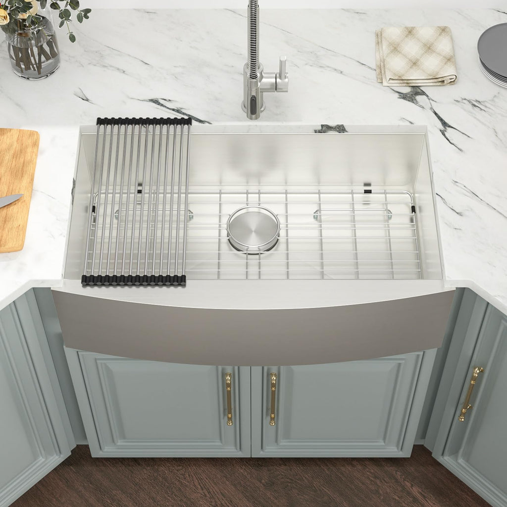 30 Inch Farmhouse Kitchen Sink - 30 x 20 Farmer Sink Stainless Steel 16 Gauge Single Bowl Apron Front Farm Style