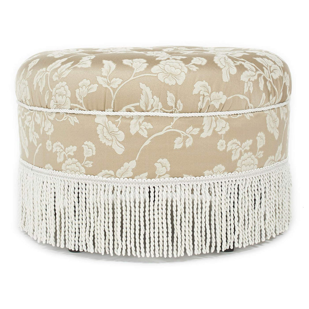 Yolanda Collection Traditional Modern Cotton Blend Hand Tufted with Cord and Fringe Round Ottoman, Neutral 24" x 14"