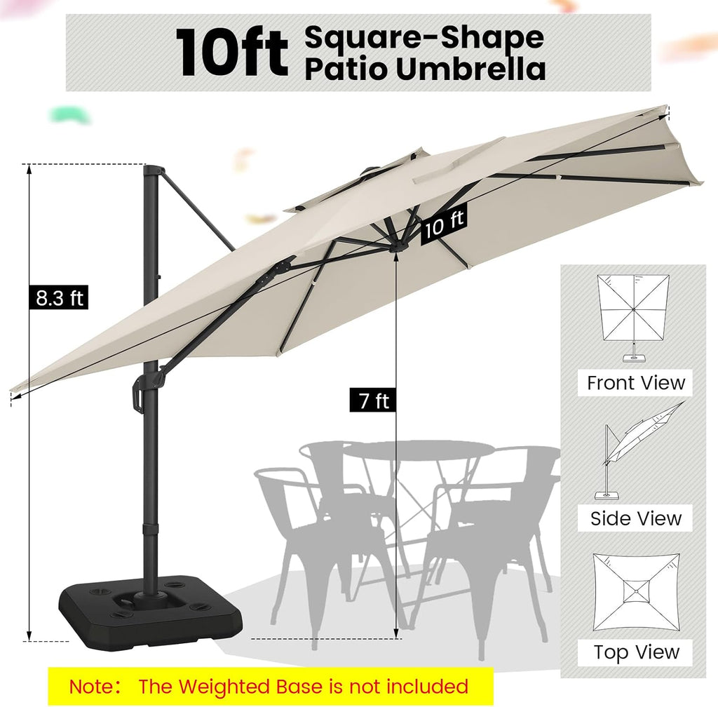 Outdoor Patio Umbrella - 10ft Cantilever Umbrella Heavy Duty Offset Umbrellas with Stand - Beige