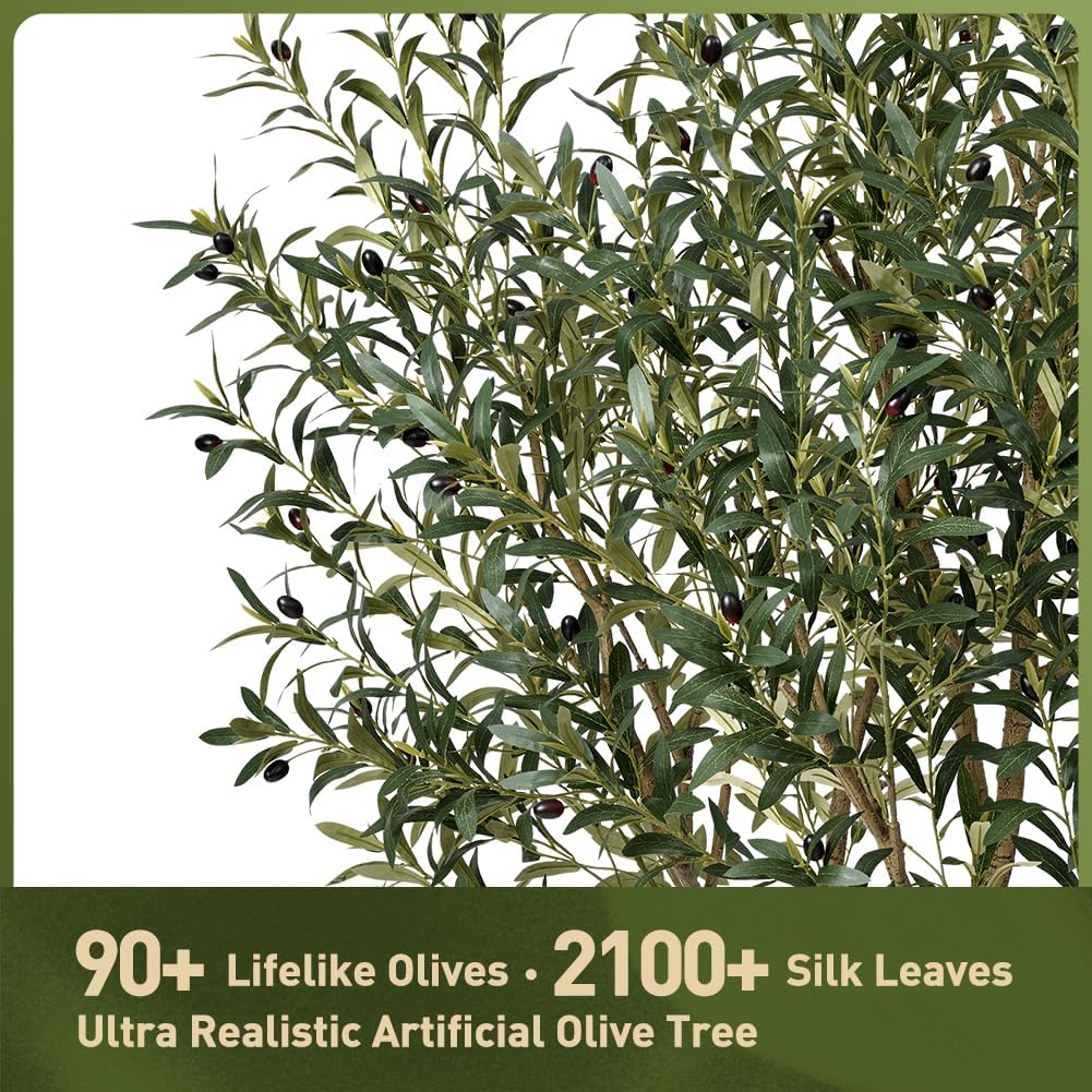 Olive Tree Artificial Indoor 7ft - Large Fake Plants - Realistic Faux Olive Tree in Pot - Tall Artificial Plants