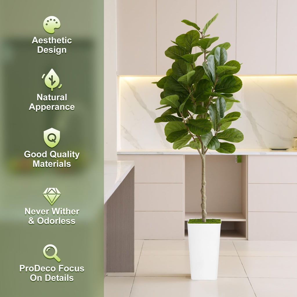 Artificial Fiddle Leaf Fig Tree 6ft - Realistic Tall Fake Plants Home Living Room Bedroom Decor Indoor Outdoor