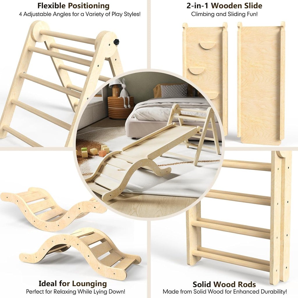 Triangle Set 7in1 Toddler Climbing Toys Indoor Foldable Baby Climbing Toys Wooden Montessori Climbing Set with Arch