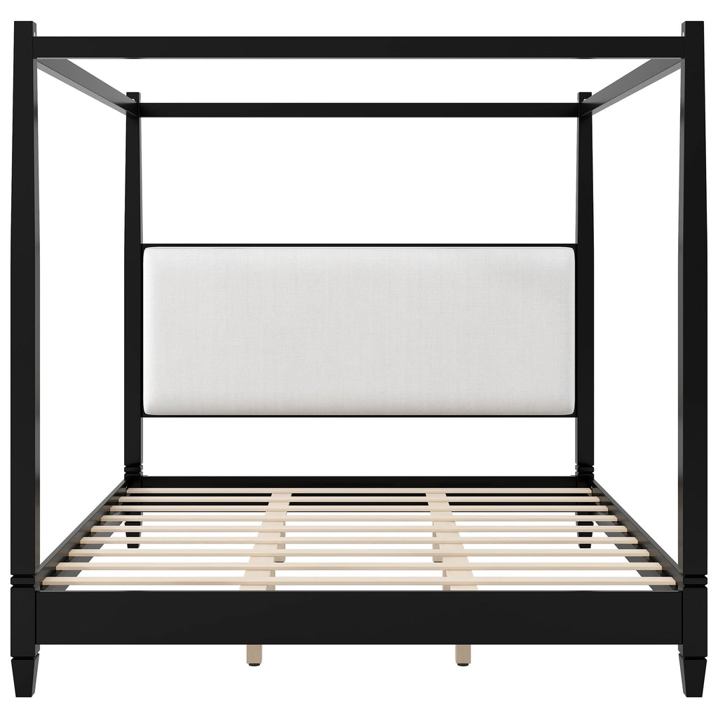 Cara Wooden Canopy Bed Frame with Headboard, 4 Poster Platform Bed Frame with Wooden Slat Supports and