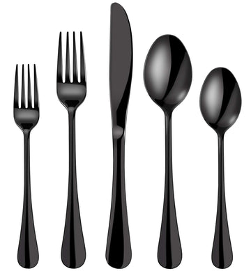 20-Piece Black Silverware Set, Stainless Steel Flatware Set for 4, Modern Eating Cutlery Utensils Tableware Sets