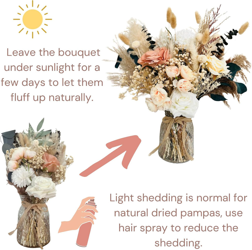 Luxury Floral Arrangement with Vase - Pampas Grass & Artificial Flowers - Set of 100