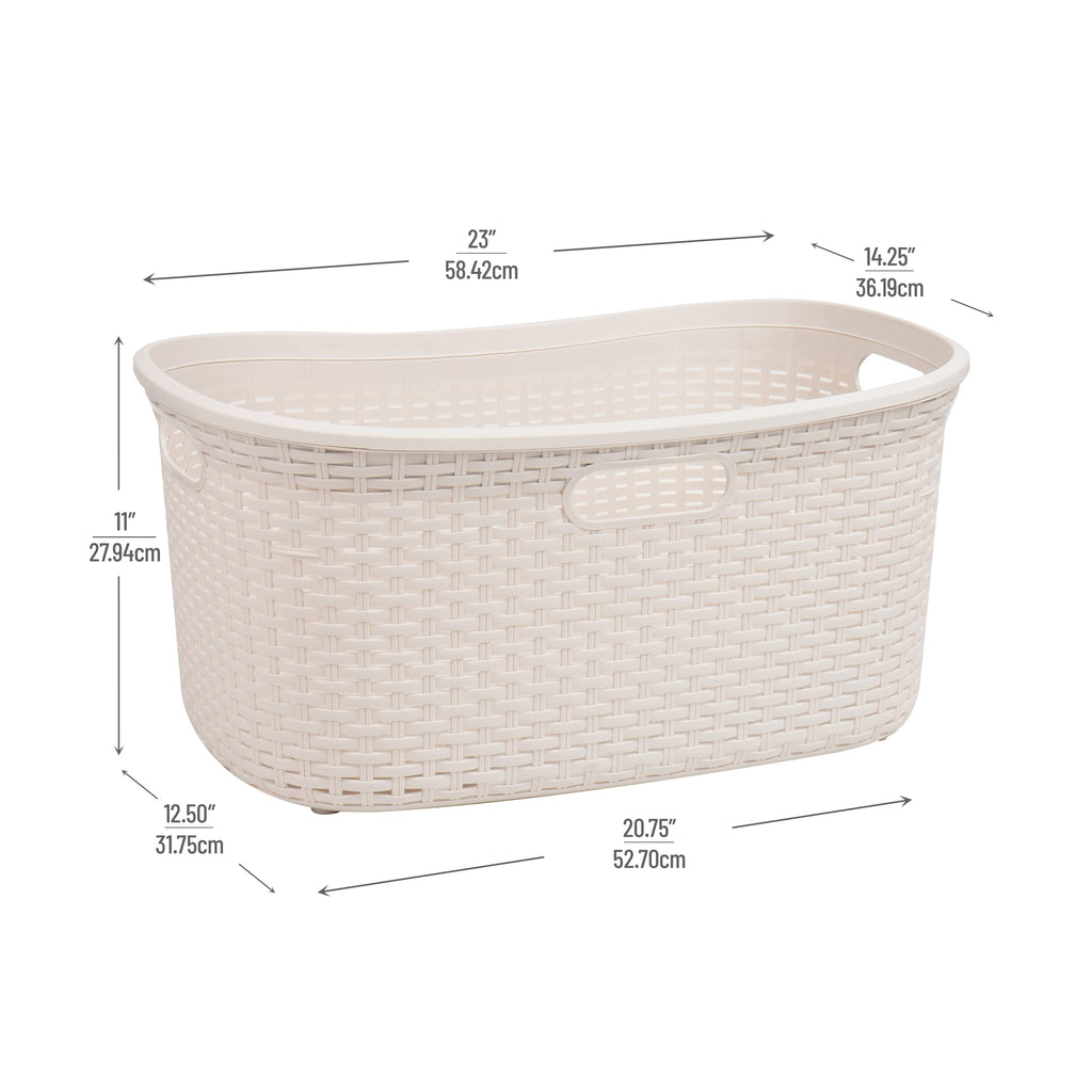40L Laundry Basket, Clothes Hamper, Premium Wicker Design, Plastic, Set of 2, Ivory