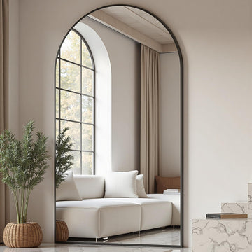Arched Full Length Mirror, 76"x34" Free Standing Floor Mirror, Black
