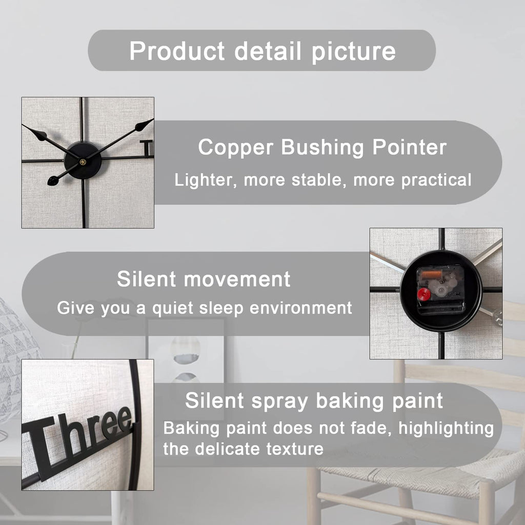 Large Wall Clock, Decorative Modern Wall Clock Round Silent Non-Ticking Battery Operated Clocks