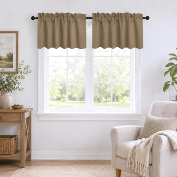 Valance Curtains Blackout Thermal Insulated Short Small Window Curtain Valance, 52 x 14 Inches, 2 Panels Taupe