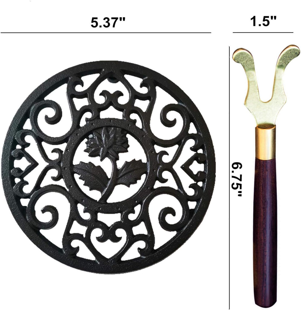 5.3 Inches Black Round Cast Iron Trivet Metal Teapot Base with Legs and Lid Holder for Japanese Kettle Tetsubin Kung