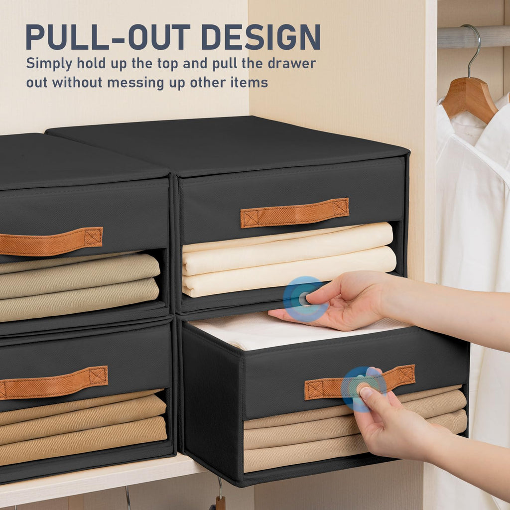 Closet Organizers and Storage - Foldable Storage Bins with Drawers Fabric Stackable Storage Drawers with Clear