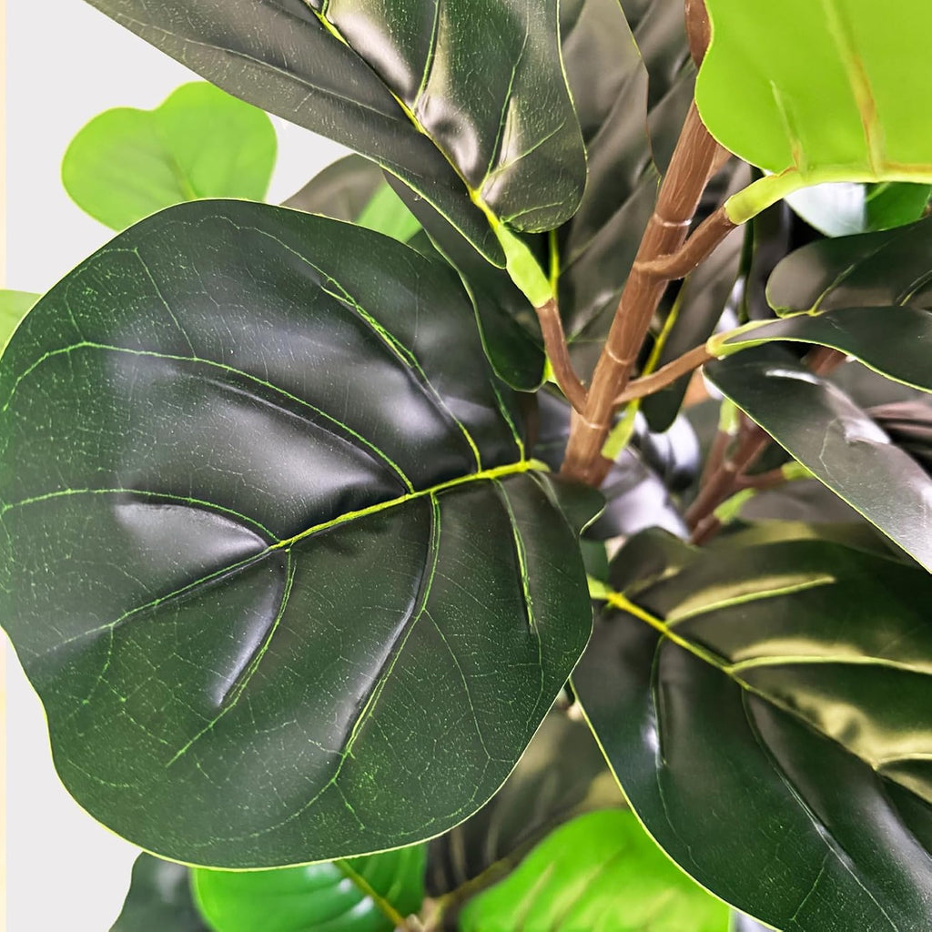 Artificial Fiddle Leaf Fig Tree with White Planter, 4FT Fake Plant with 4 Natural Wood Trunks and Faux Moss, Tall